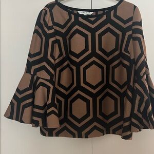 Trina Turk Tan and Black Geometric Top
